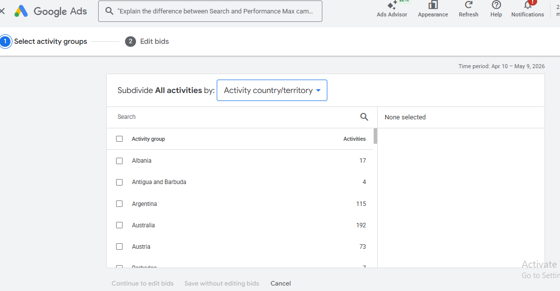 Activity group with Activity ID subdivision in Google Ads