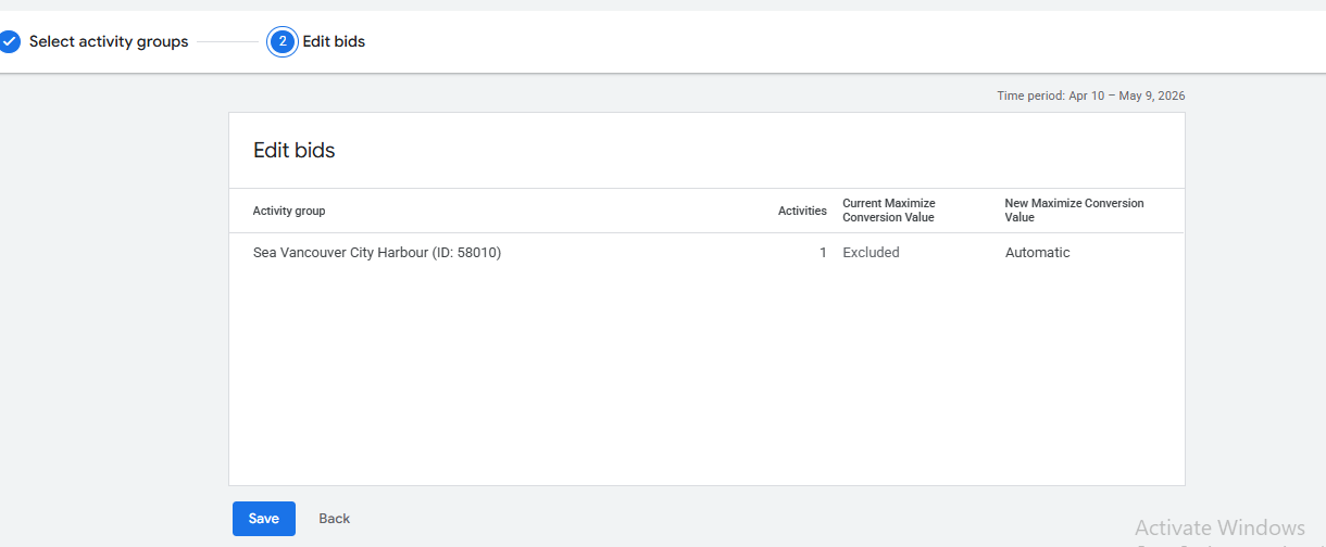 Campaign review and publish screen in Google Ads